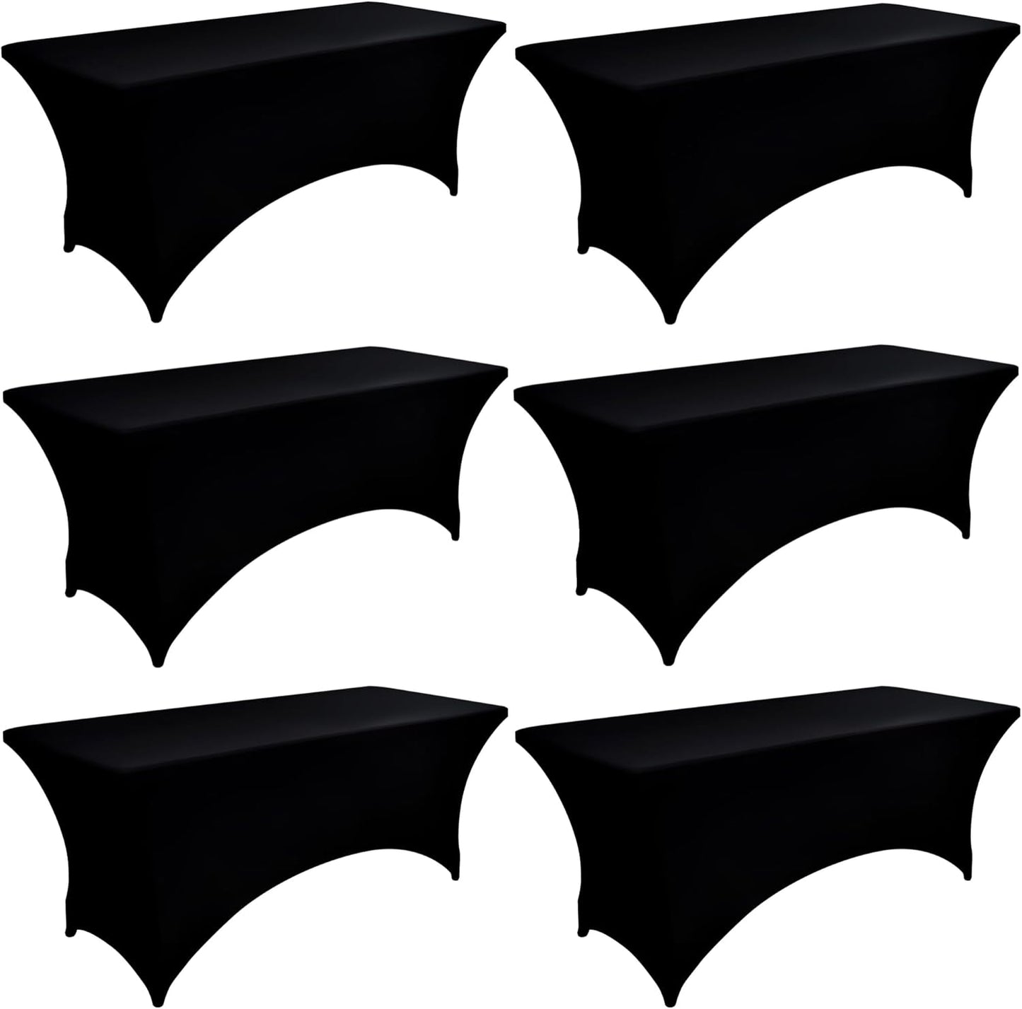 6-Pack 6ft Black Spandex Table Covers for Events and Parties