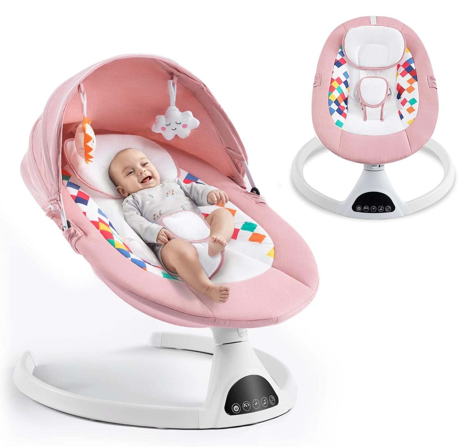 Portable Bluetooth Baby Swing - 5 Speeds, Music, Light Pink