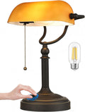 Matted Amber Glass Bankers Desk Lamp - Stepless Dimmable