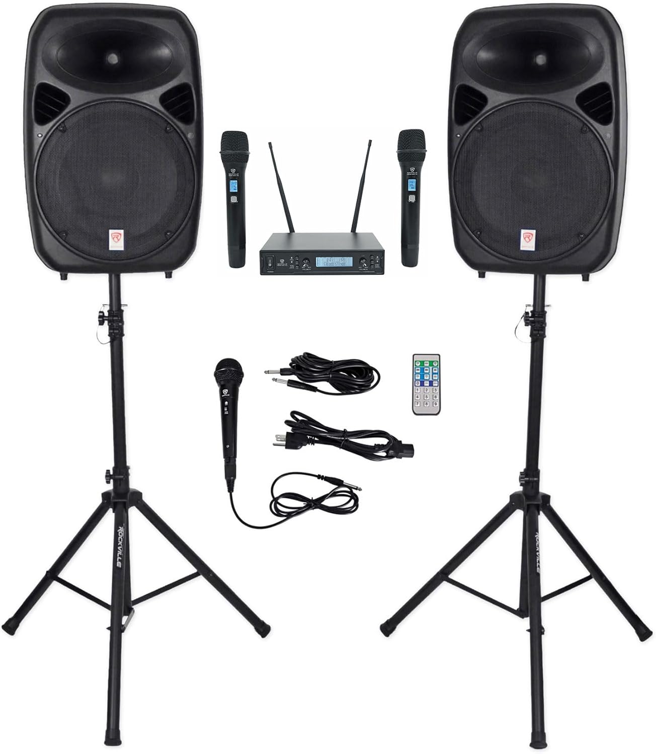 Rockville RPG152K 15in Powered Speakers with Bluetooth and Mics