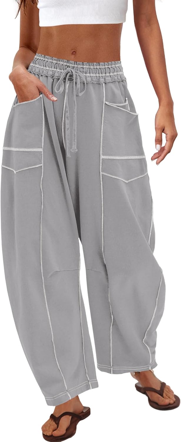 Nirovien Womens Barrel Sweatpants High Waisted Wide Leg Pants