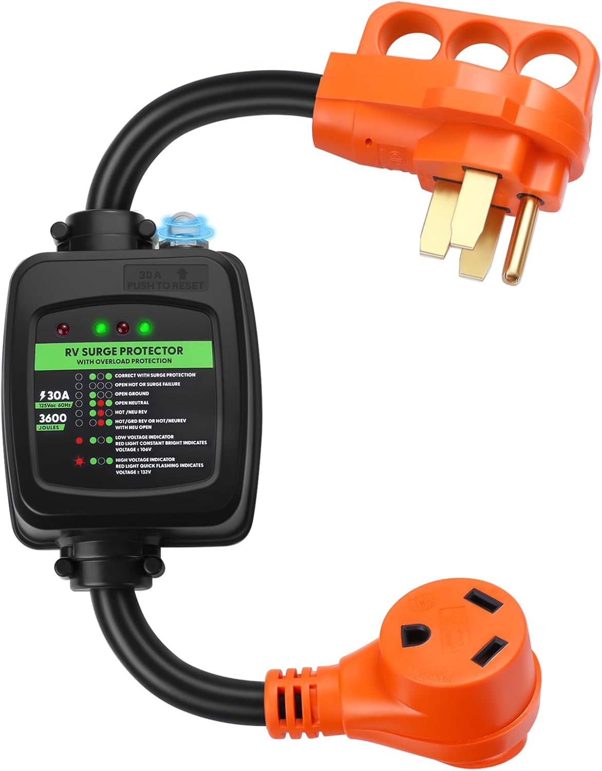 50 Amp to 30 Amp RV Adapter with Surge Protection and Overload Safety