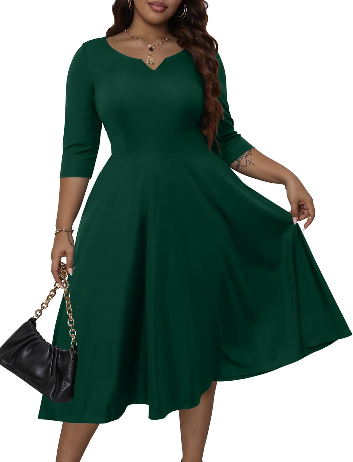Runwind Plus Size A-Line Swing Dress for Women - Elegant Midi