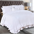 Masaca White Ruffled Shabby Comforter Set King - Soft Boho Farmhouse