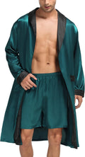 Men's Satin Robe with Shorts Set Silky Kimono Bathrobe (Style D8VF)