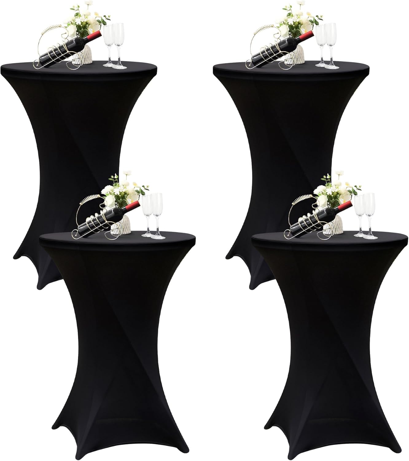 4PCS Black Spandex Cocktail Table Covers - Stretchy Elegance for Parties!
