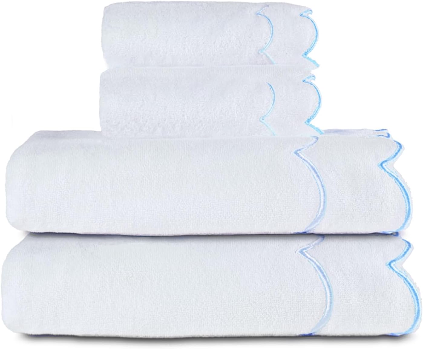 100% Cotton Bath Towels Set with Cute Scalloped Design