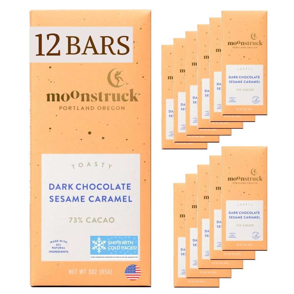 Moonstruck Chocolate Sesame Caramel Dark Chocolate Bar 3oz Pack