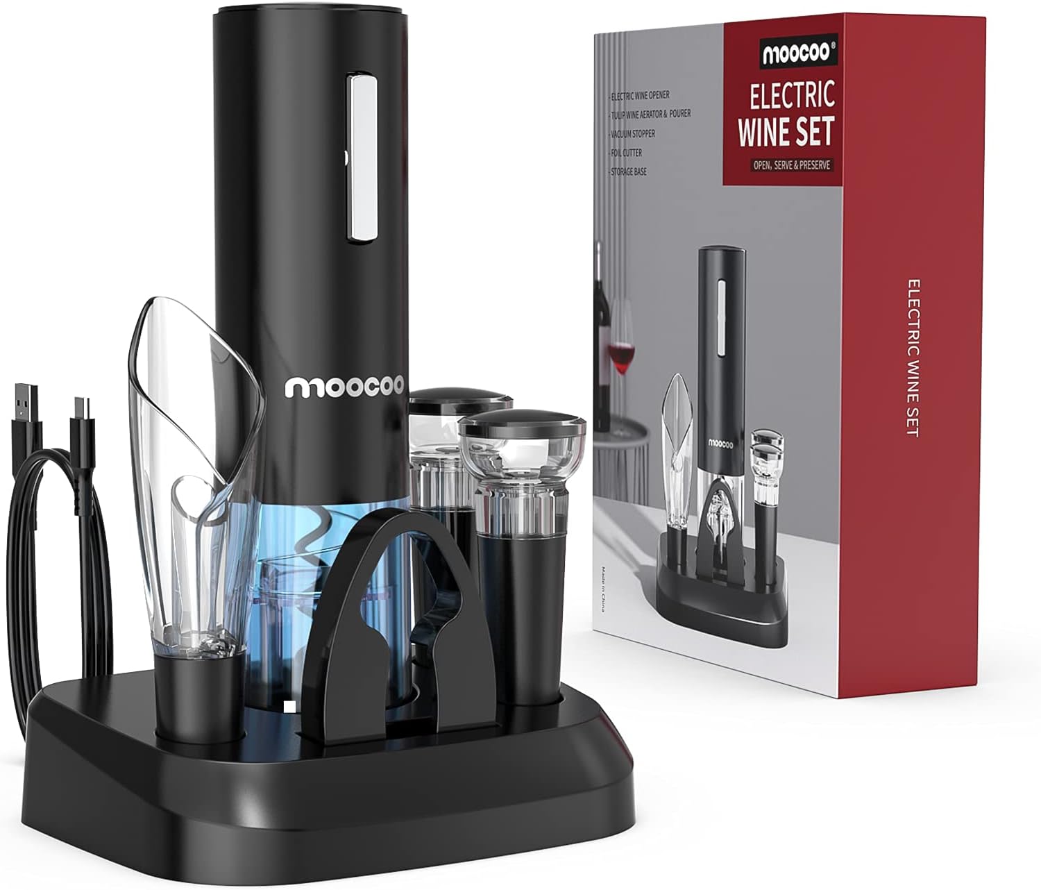 Moocoo Electric Wine Opener Set with Charging Base