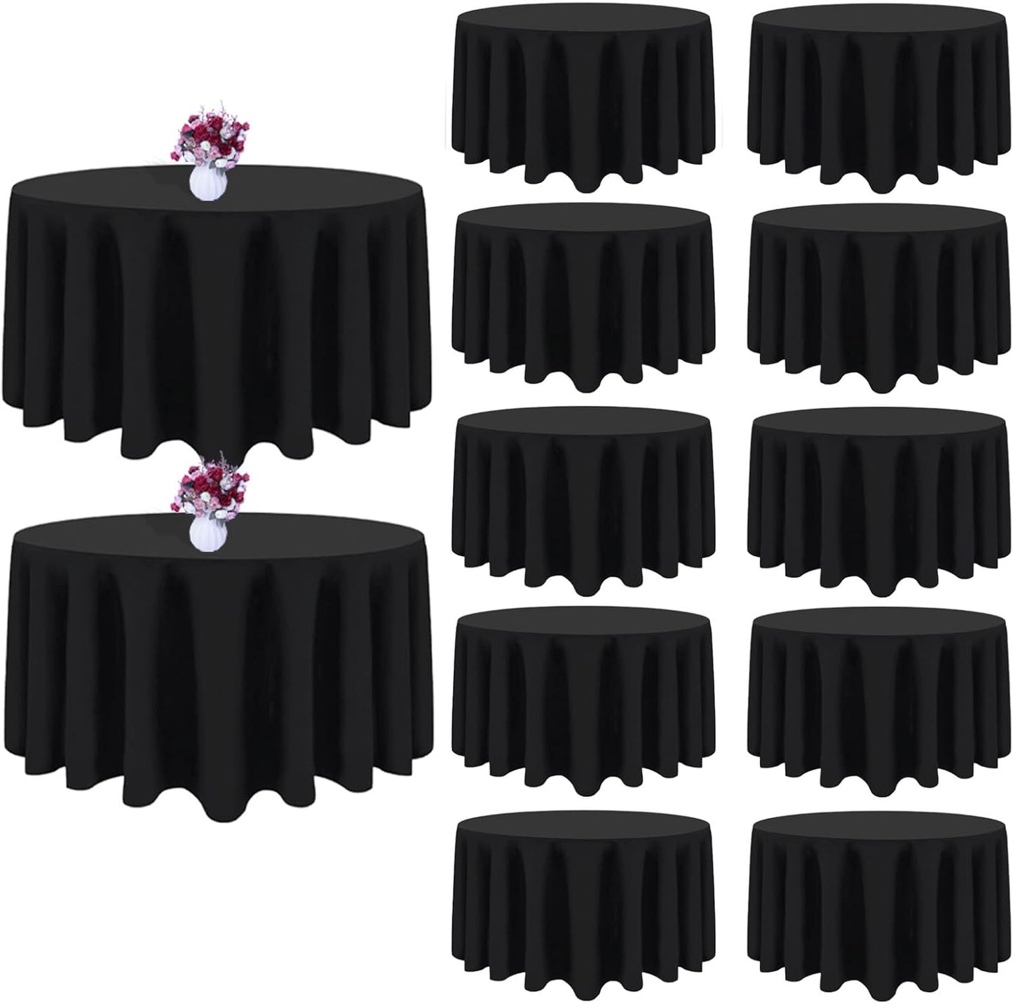 90 Inch Black Round Tablecloths for Weddings and Parties