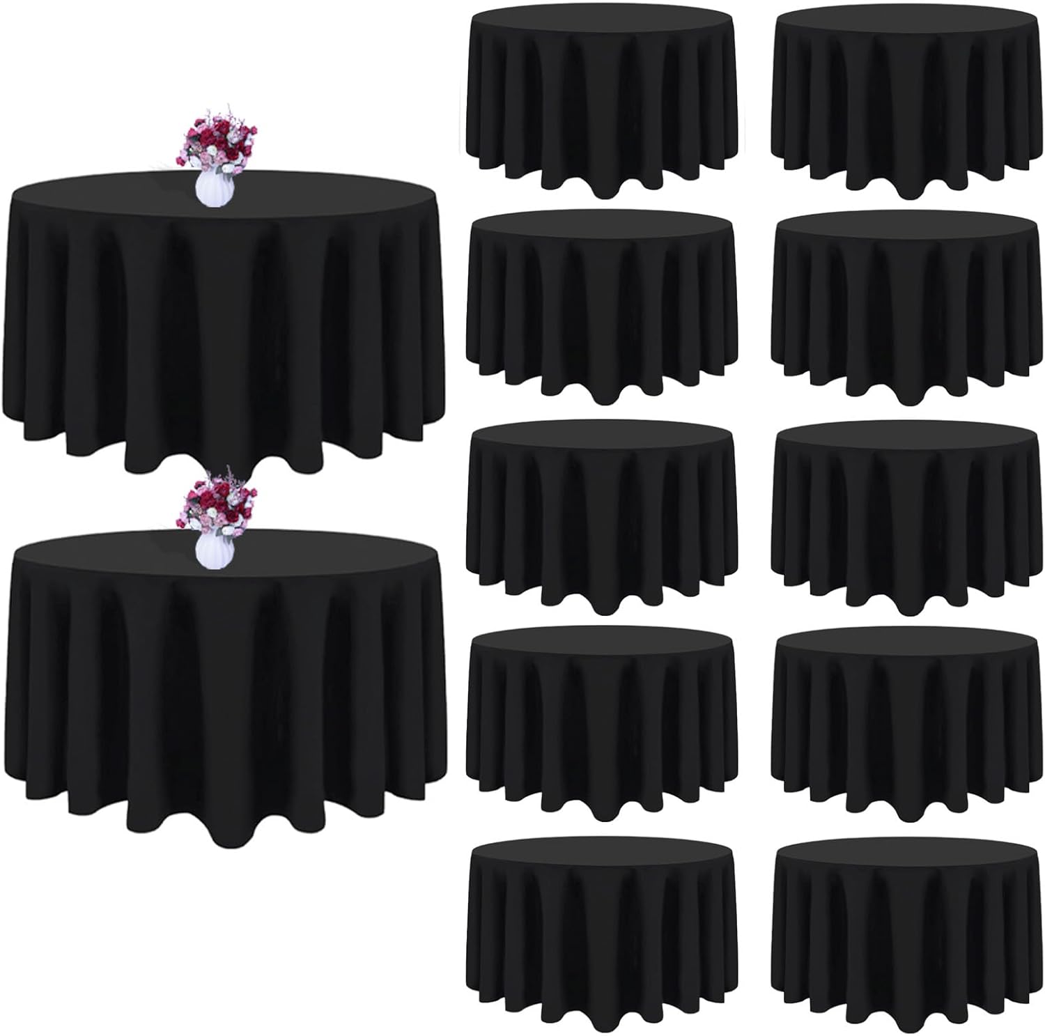 90 Inch Black Round Tablecloths for Weddings and Parties