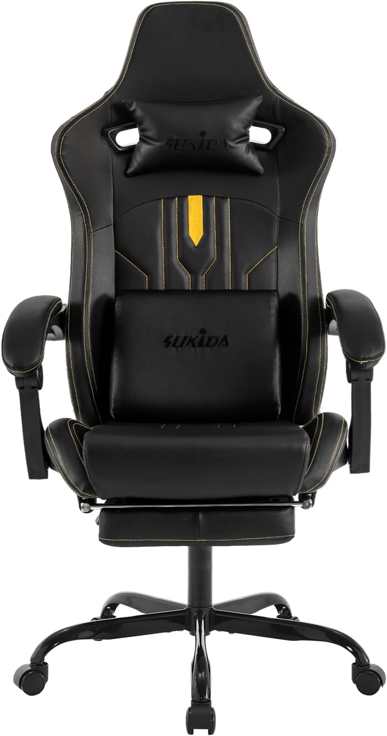 Ergonomic Gaming Chair with Footrest and Massage Lumbar Cushion