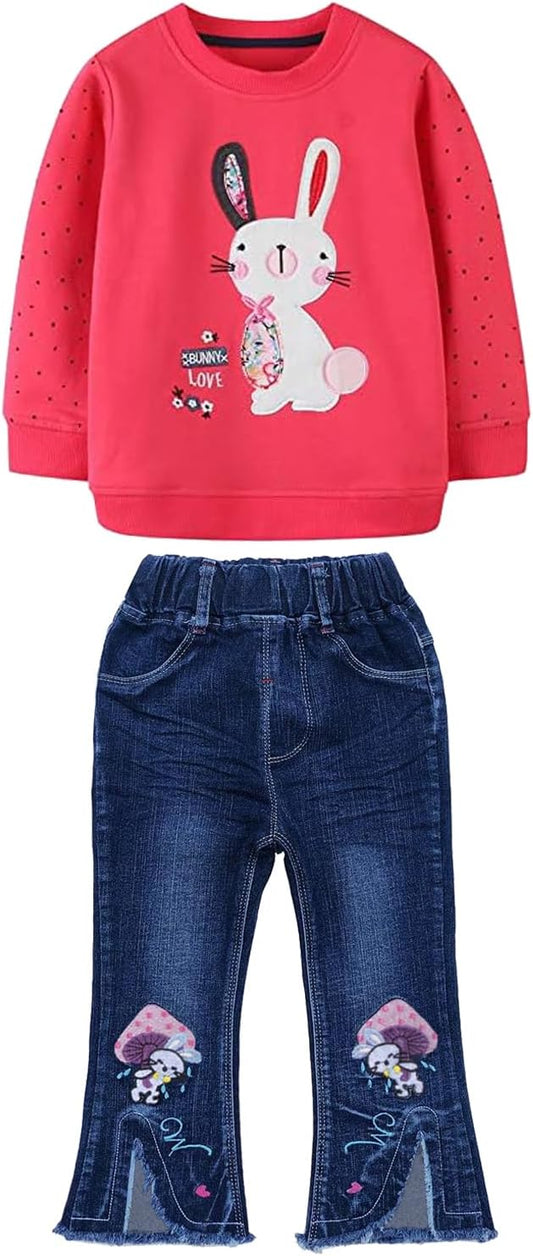 Toddler Girl Clothes Long Sleeve Top and Jeans Pants Set