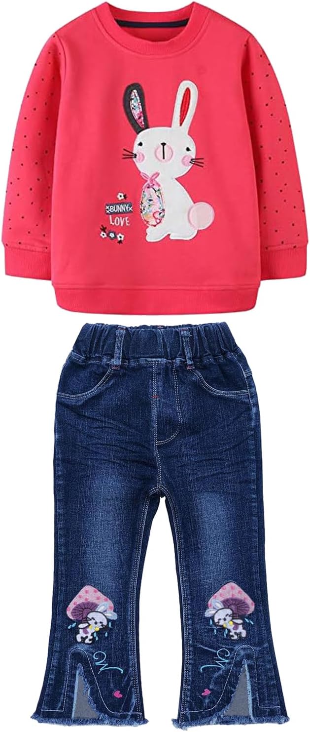 Toddler Girl Clothes Set with Long Sleeve Top and Jeans Pants