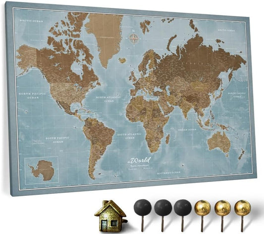 Canvas World Map with Cork Pin Board by CANVASCALE
