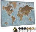 Canvas World Map Cork Pin Board 70x50 cm - English Lettering