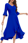 Women's Formal Cocktail Bell Sleeve Dress - Elegant Knee-Length Wrap