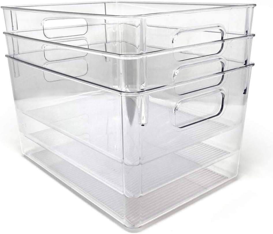 Large Clear Storage Bins for Home Organization - 3-Pack Set