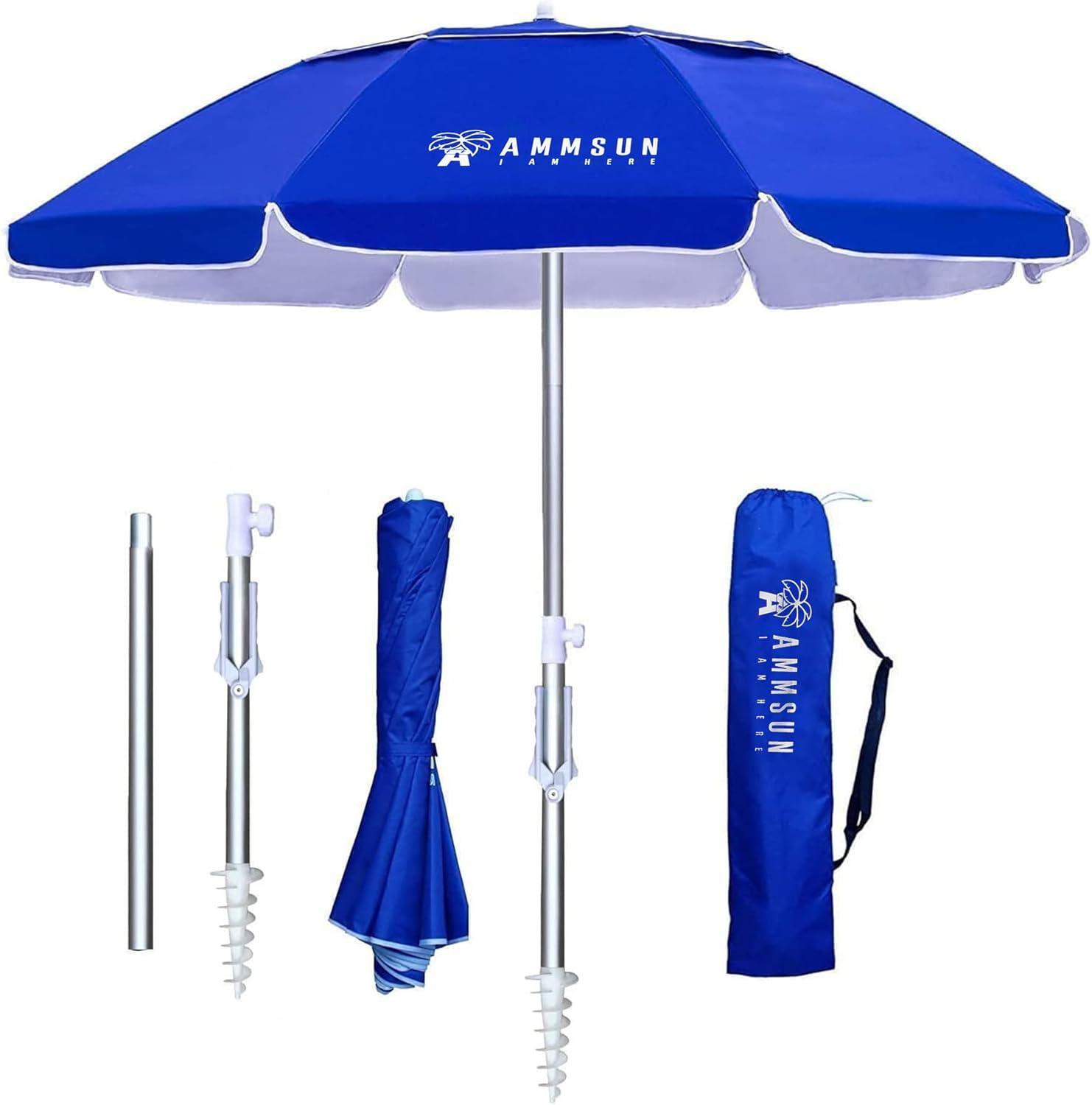 Portable 6.5ft Beach Umbrella with Sand Anchor and Tilt Feature