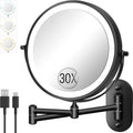 30X/1X Wall Mounted Lighted Makeup Mirror - Rechargeable LED Mirror