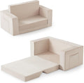 Kids Couch Beige 2-in-1 Toddler Chair - Convertible Fold-Out Sofa