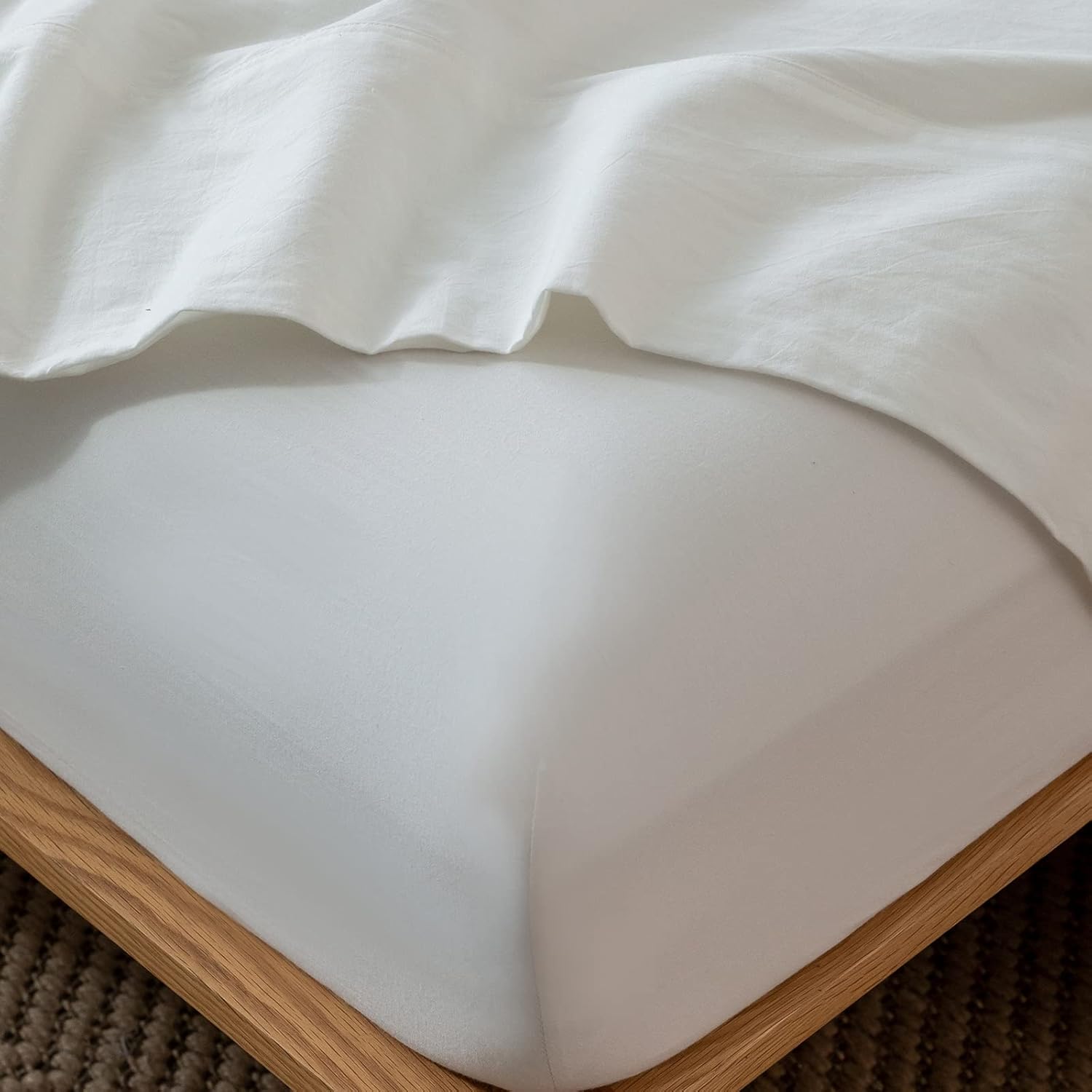 MooMee Fitted Bottom Sheet 100% Washed Cotton for King Size
