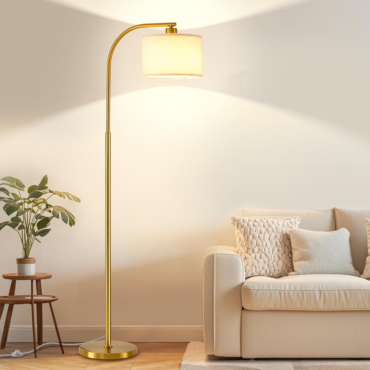 Tall Floor Lamp for Living Room with Dimmable LED Bulb and Shade