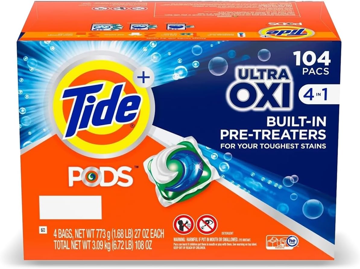 Tide PODS Liquid Detergent Pacs 4-in-1 Ultra Oxi 104 Ct