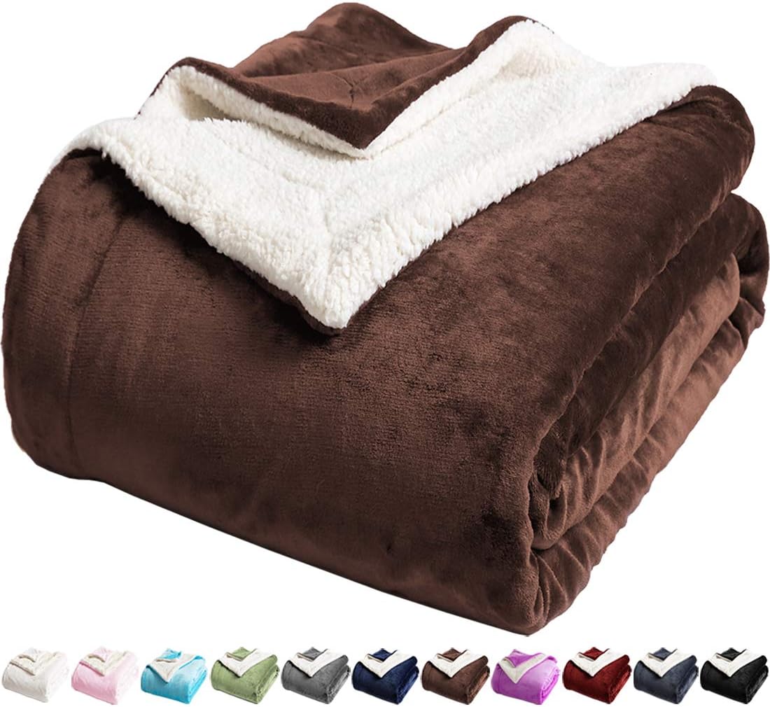 LBRO2M Sherpa Fleece Blanket Twin Size for Cozy Warmth