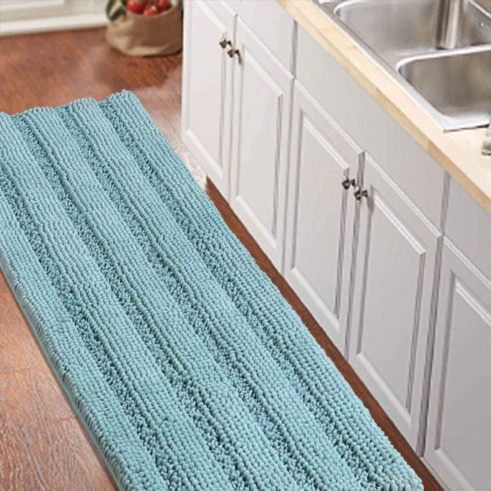 Turquoize Non Slip Shaggy Chenille Microfibers Bath Rug Aqua Haze