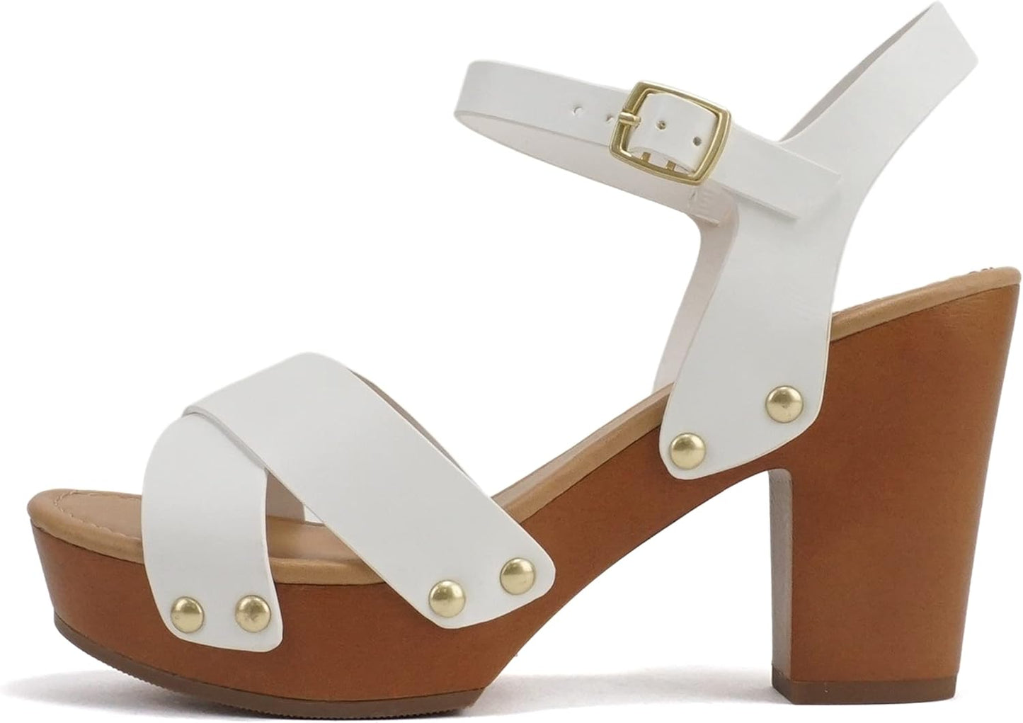 Soda Women Crisscross Band Chunky Platform Block Mid Heel Sandal