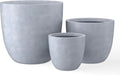 Concrete Round Planters Set of 3 - Modern Lightweight Outdoor Planter