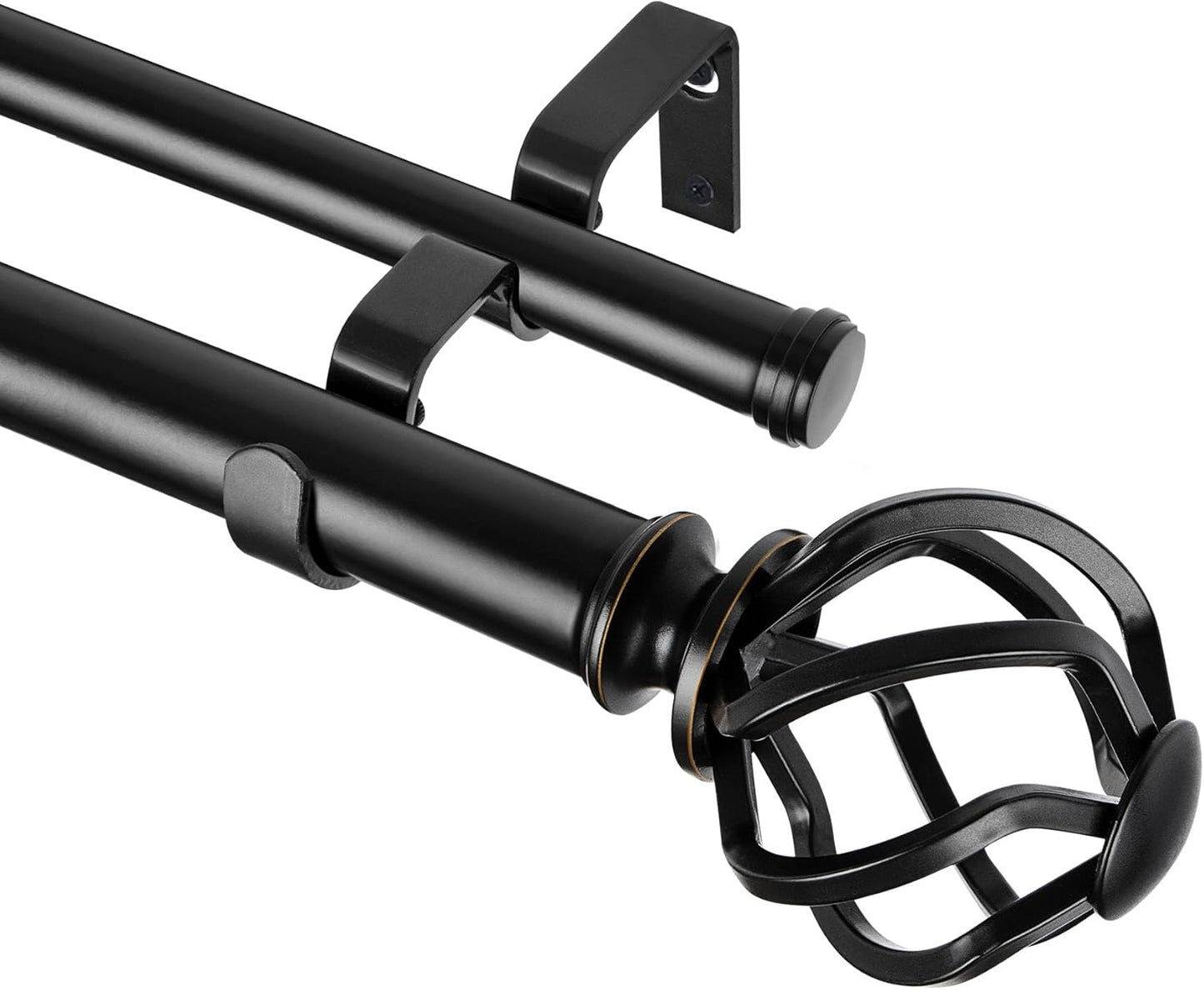 KAMANINA Black Double Curtain Rods for Windows 140 to 195 Inches