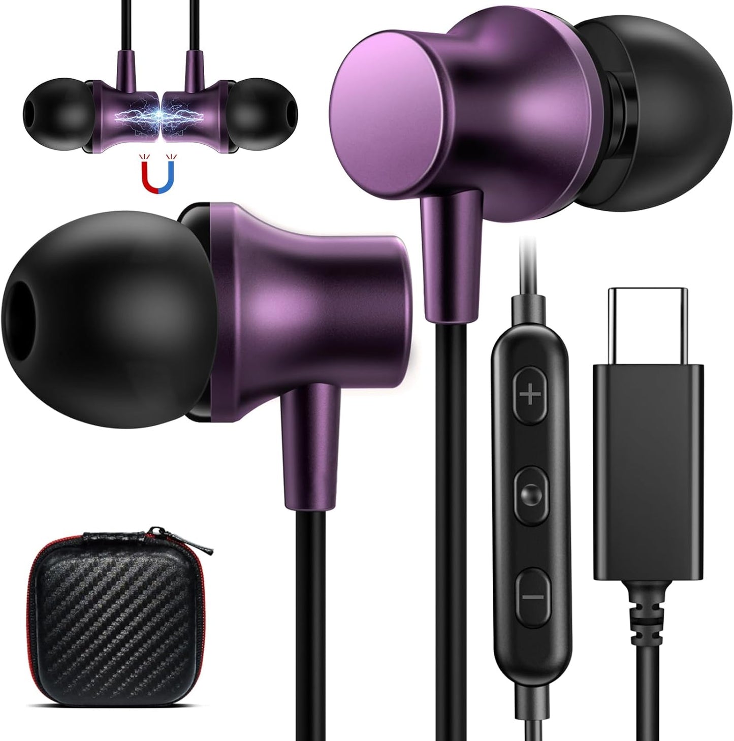 COOYA Noise-Canceling USB C Earbuds: Magnetic Bass, Mic