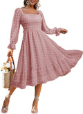 Boho Flowy Long Sleeve Square Neck Floral Midi Dress (Style SJ27)