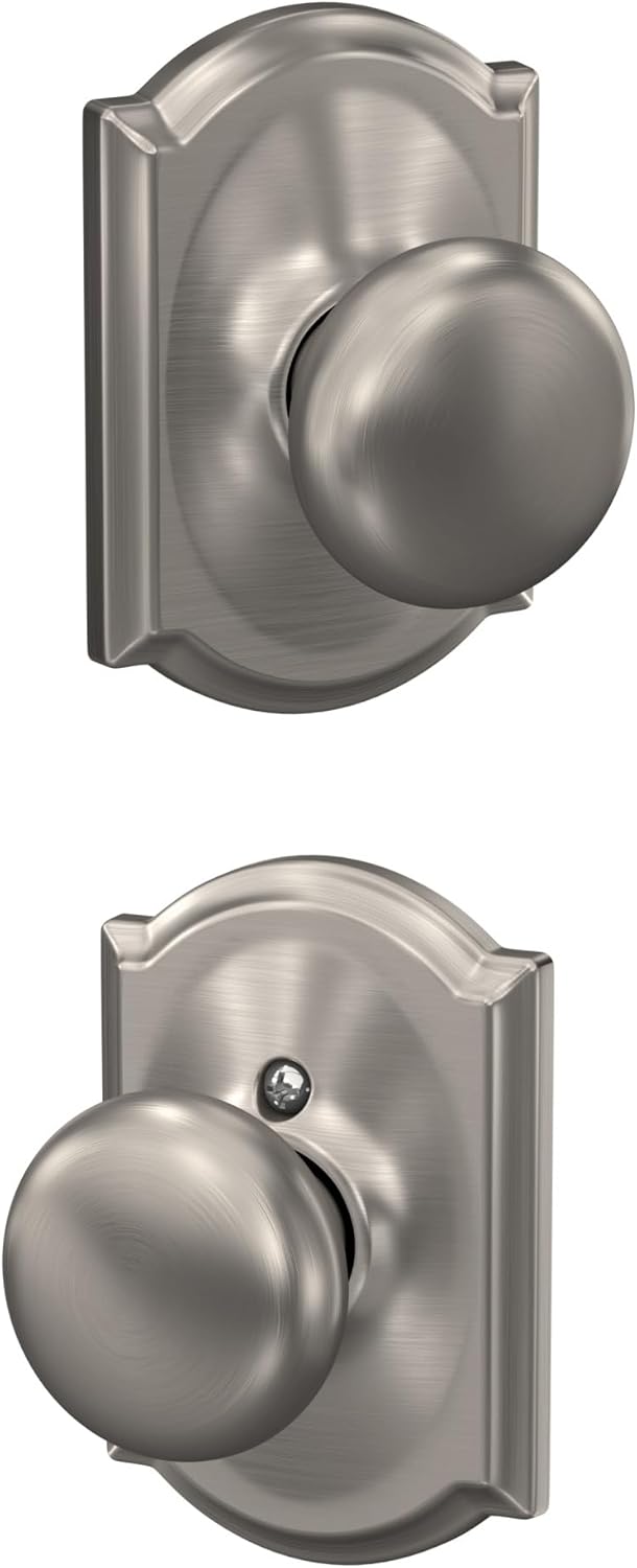 SCHLAGE F10 PLY 619 CAM Plymouth Passage Knob in Satin Nickel
