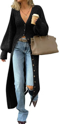 Womens Long Chunky Knit Cardigan V Neck Button Down Maxi - Cozy Layer