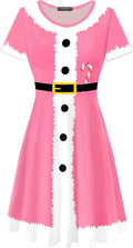 Deerose Christmas Short Sleeve Dresses Women - Elastic Waist Midi