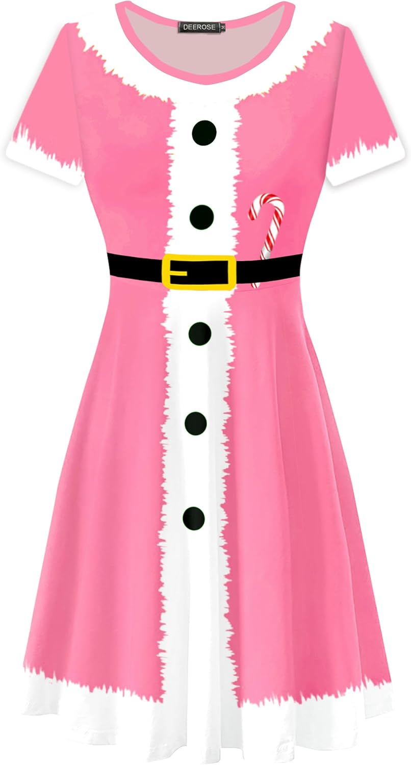 Deerose Christmas Short Sleeve Dresses for Festive Occasions
