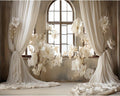 10x8ft Wedding Photo Backdrop White Floral Curtains - Portable Vinyl