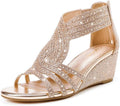 Women Wedge Sandals Sparkly Rhinestone Open Toe Dressy Sandals shiny