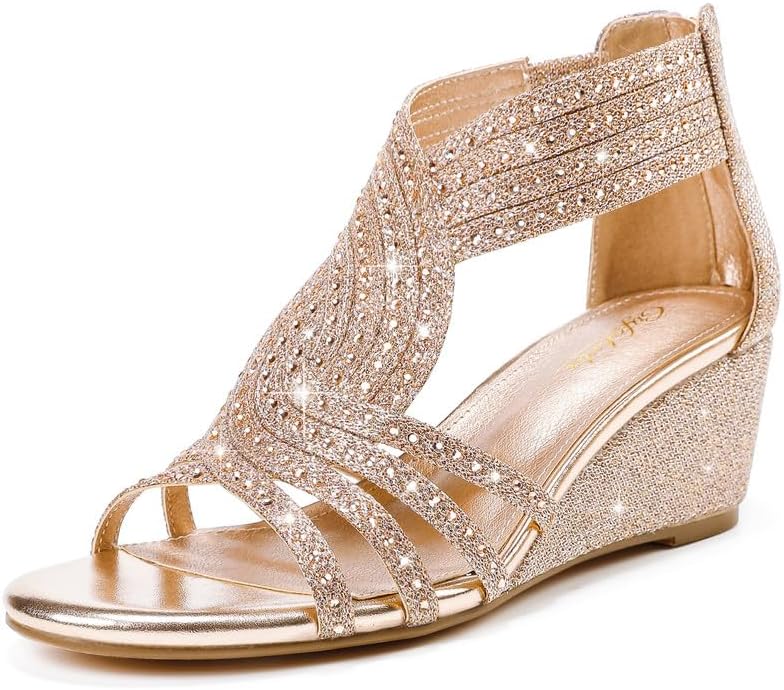 Sparkly Rhinestone Wedge Sandals for Women - Elegant Evening Wear