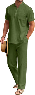 COOFANDY Men's Cotton Linen 2-Piece Summer Set - Lightweight
