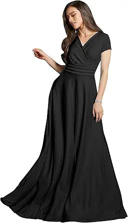 KOH KOH Womens Sexy Cap Short Sleeve V-Neck Flowy Gown