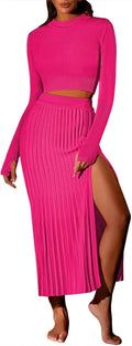 Pink Queen Women's 2 Piece Sweater Outfit Set - Ribbed Knit Midi