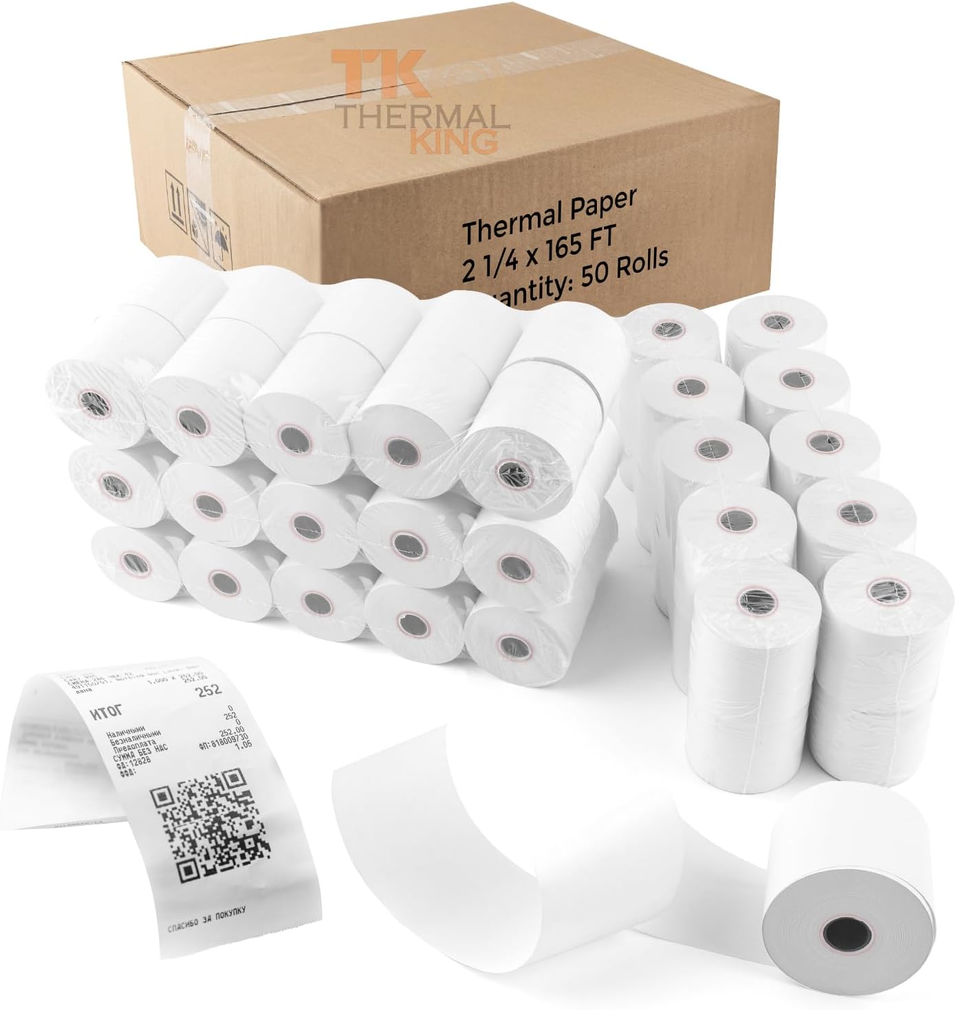 2 1/4in x 165ft Thermal Paper Rolls for Retail Cash Registers
