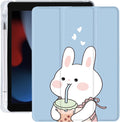 Cute Kawaii Bunny iPad Pro 11 in Case - Blue Leather with Pencil