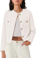 Women's Tweed Blazer Cropped Jacket with Pockets - Tailored Look