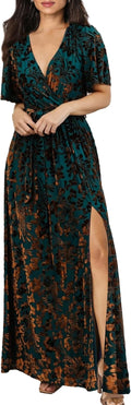 BerryGo Women's Velvet V Neck Wrap Maxi Dress for Parties