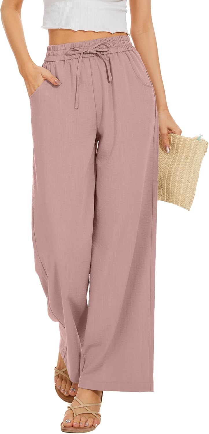 Women Flowy Pants with Drawstring Waist for Summer Style